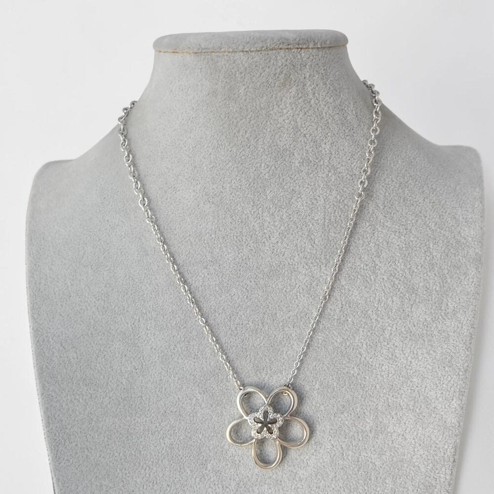 Brighton Daisy Flower Pendant Necklace Rhinestone Crystal Silver Plated Retired